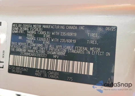 2025 Lexus Rx 350H Base z USA, uszkodzony, nr VIN 2T2BBMCA8SC093322